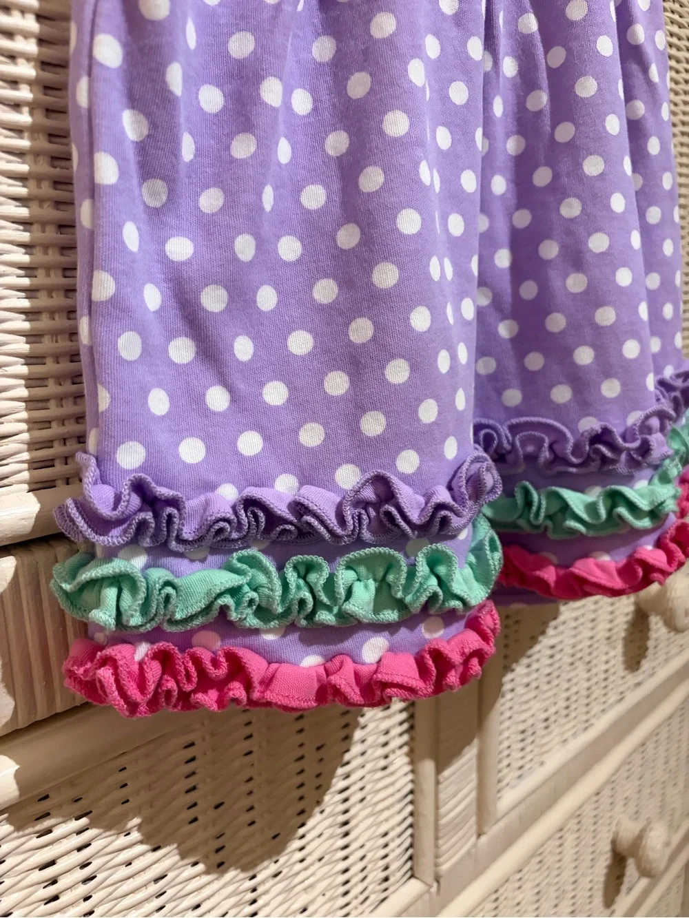 Toddler Girls Lavender, Green, Pink Polka Dot Floral Appliqué Dress Set 3T NWOT